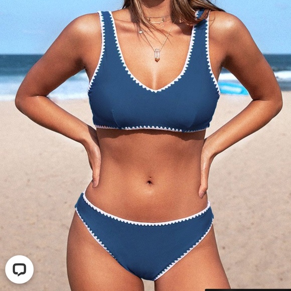 Cupshe Other - Cupshe Blue and White Crochet Trim Sporty Bikini set. Size Small